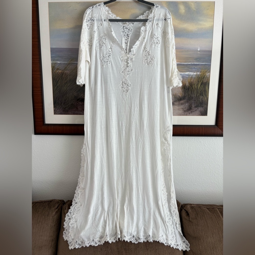 La Perla Lace-Trim Loungewear Nightgown Dress White Size 2 Elegant